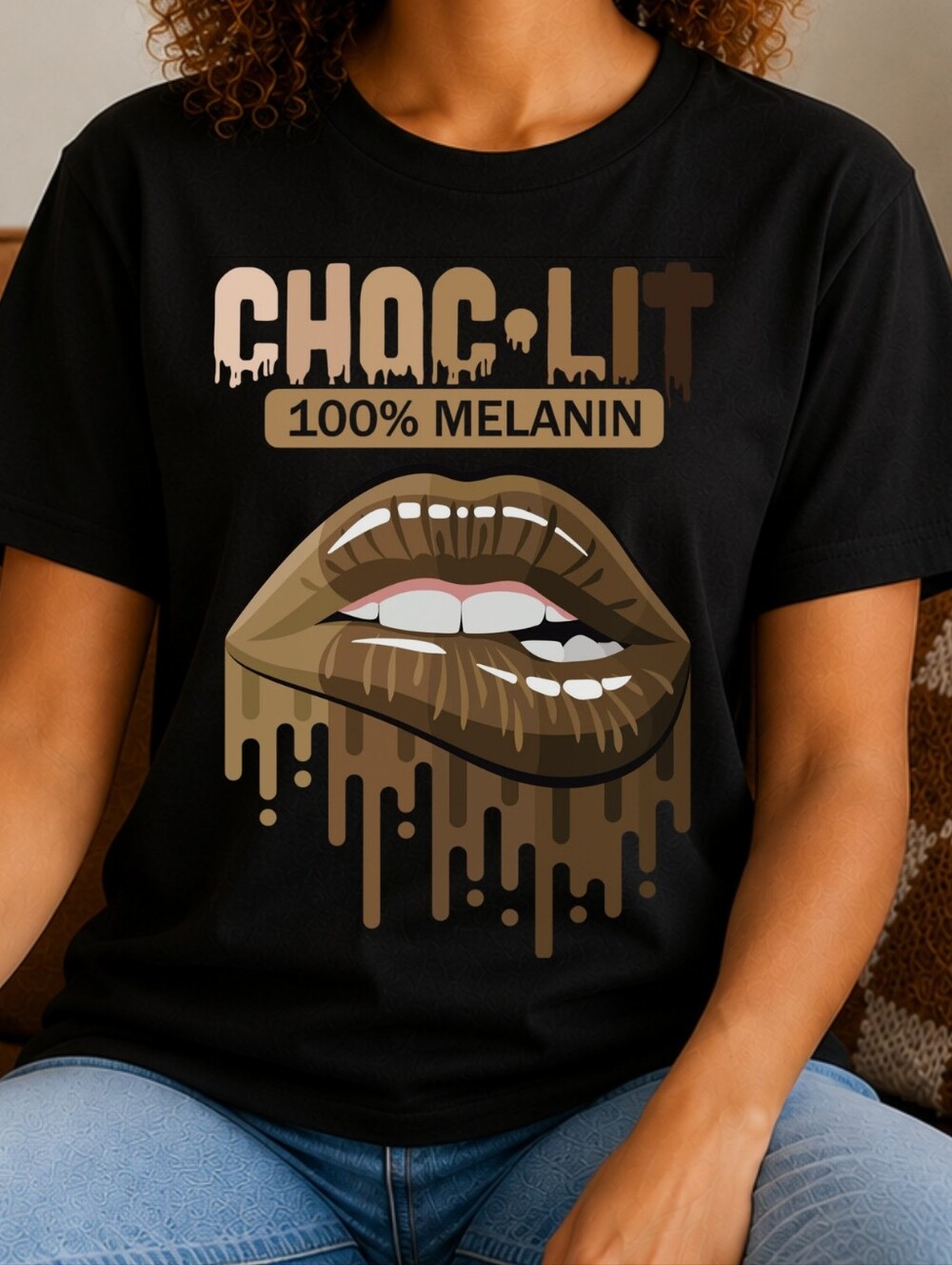 Gildan Black "Choc-Lit 100% Melanin" Graphic Tee